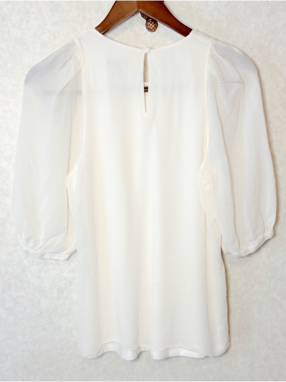 Ann Taylor 100% Silk Chiffon Blouse Ivory Pleated Puff Sleeve Size 12 - Picture 5 of 10